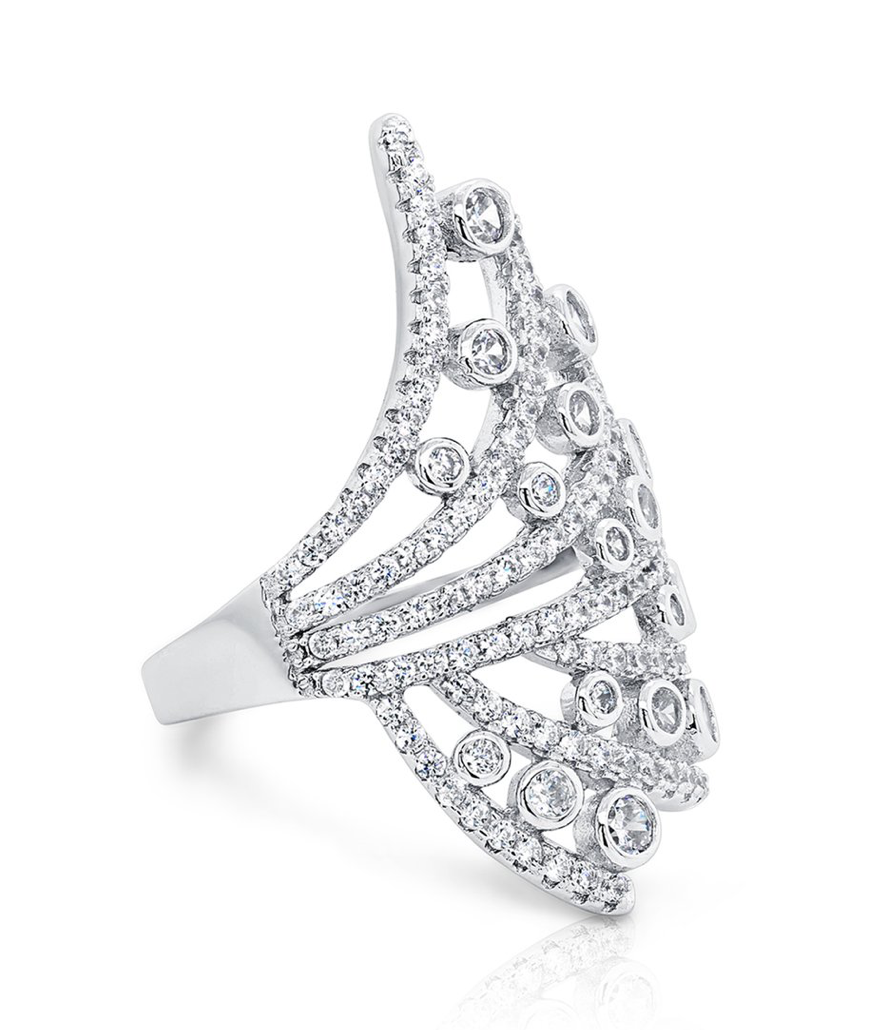 Sterling Silver Cubic Zirconia Cocktail Ring NY-R656