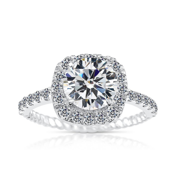 Sterling Silver Cubic Zirconia Solitaire Halo Engagement Ring