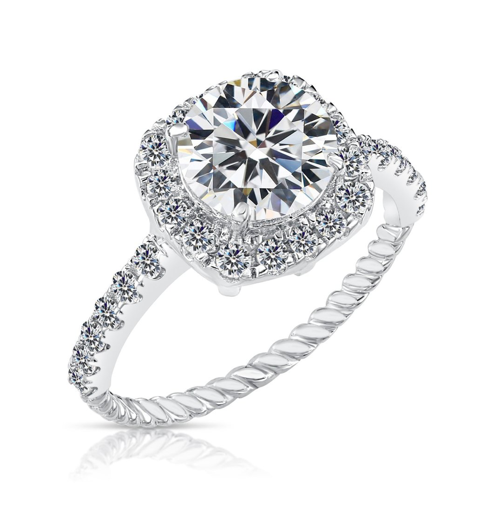 Sterling Silver Cubic Zirconia Solitaire Halo Engagement Ring