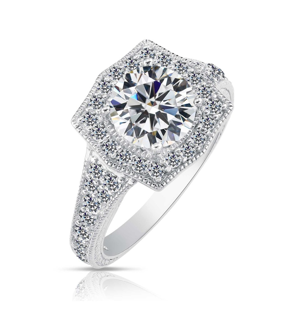 Sterling Silver Royal Square Cubic Zirconia Engagement Ring