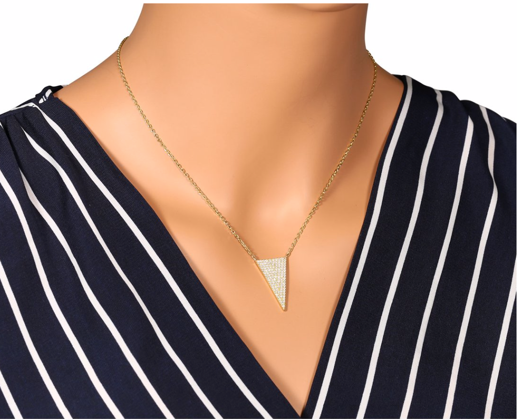 925 Sterling Silver Triangle Cubic Zirconia Adjustable Pendant Necklace