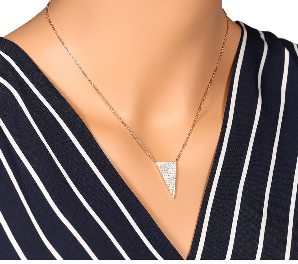 925 Sterling Silver Triangle Cubic Zirconia Adjustable Pendant Necklace