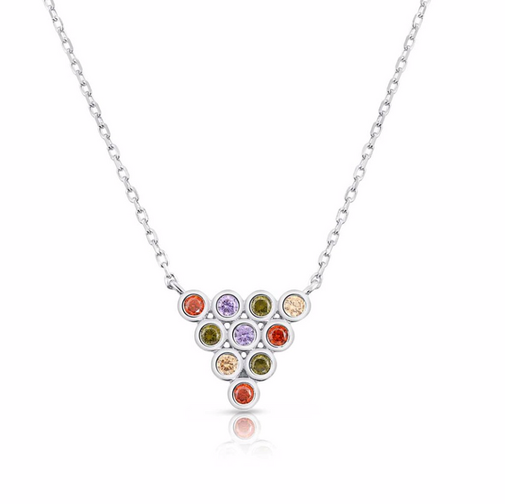 925 Sterling Silver Triangle Multi-color Cubic Zirconia Necklace, Adjustable