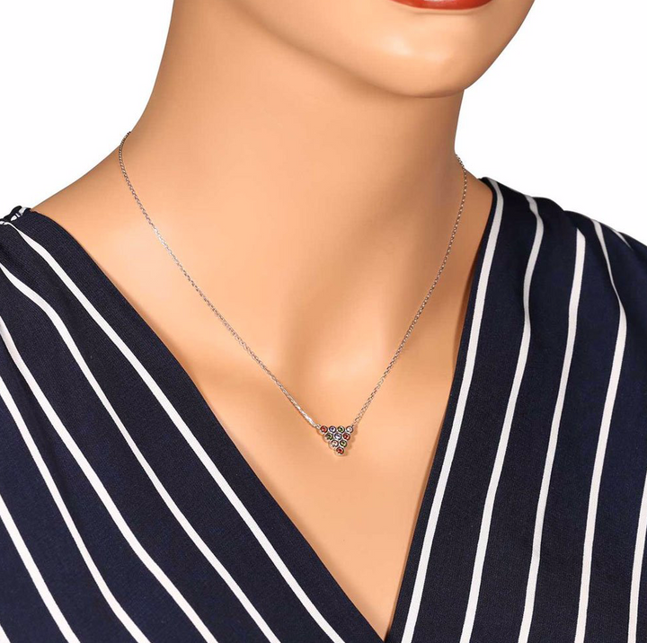 925 Sterling Silver Triangle Multi-color Cubic Zirconia Necklace, Adjustable