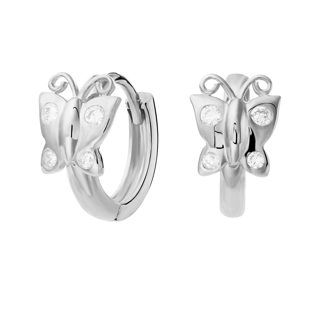 925 Sterling Silver Cubic Zirconia Butterfly Huggie Hoops Earrings