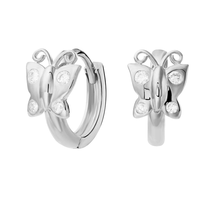 925 Sterling Silver Cubic Zirconia Butterfly Huggie Hoops Earrings