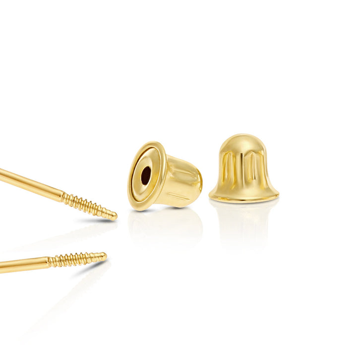 14k Solid Yellow Gold Round Birthstone Cubic Zirconia Stud Earrings - SCREWBACK - 4mm