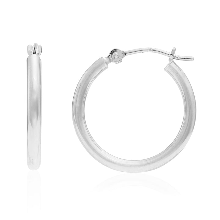 14k White Gold Classic Polished Hoop Earrings - 2MM
