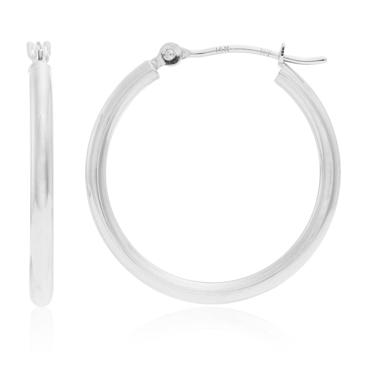 14k White Gold Classic Polished Hoop Earrings - 2MM