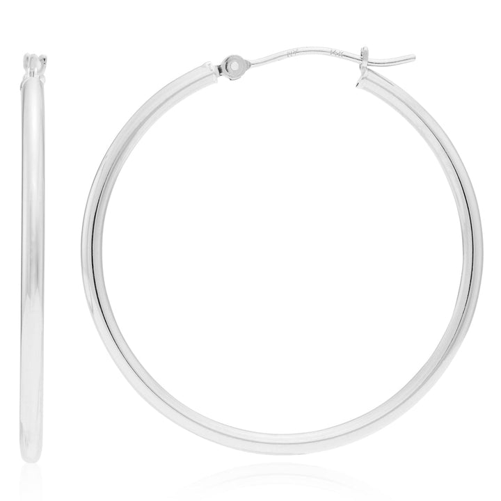 14k White Gold Classic Polished Hoop Earrings - 2MM