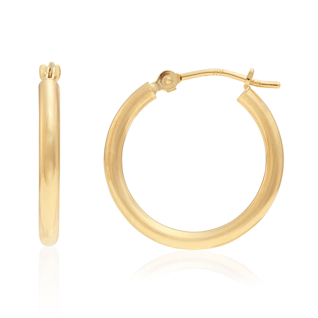 14K Yellow Gold Classic Polished Hoop Earrings - 2MM MADE IN USA