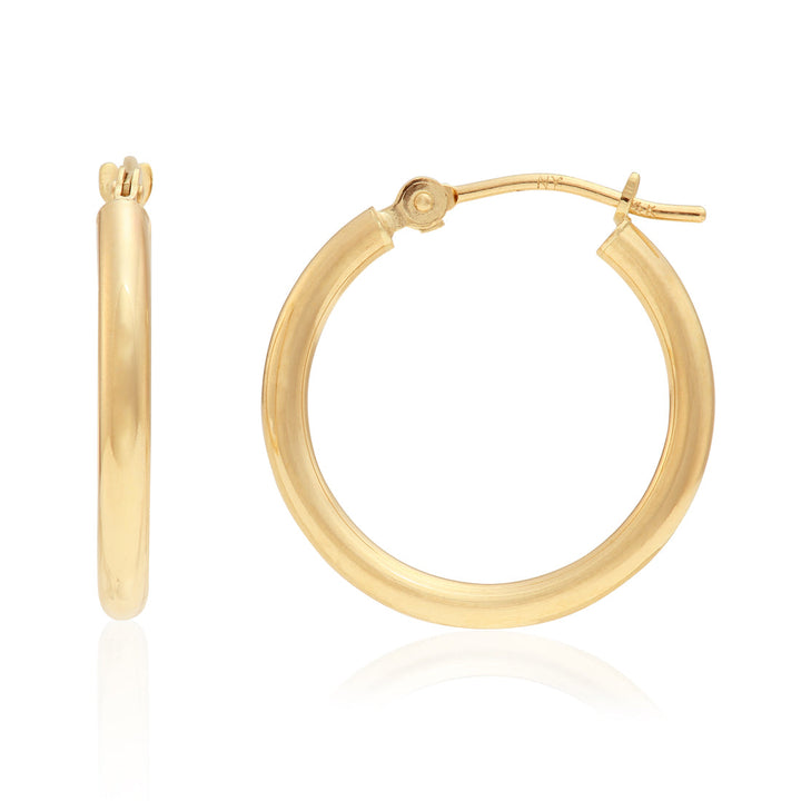 14K Yellow Gold Classic Polished Hoop Earrings - 2MM MADE IN USA