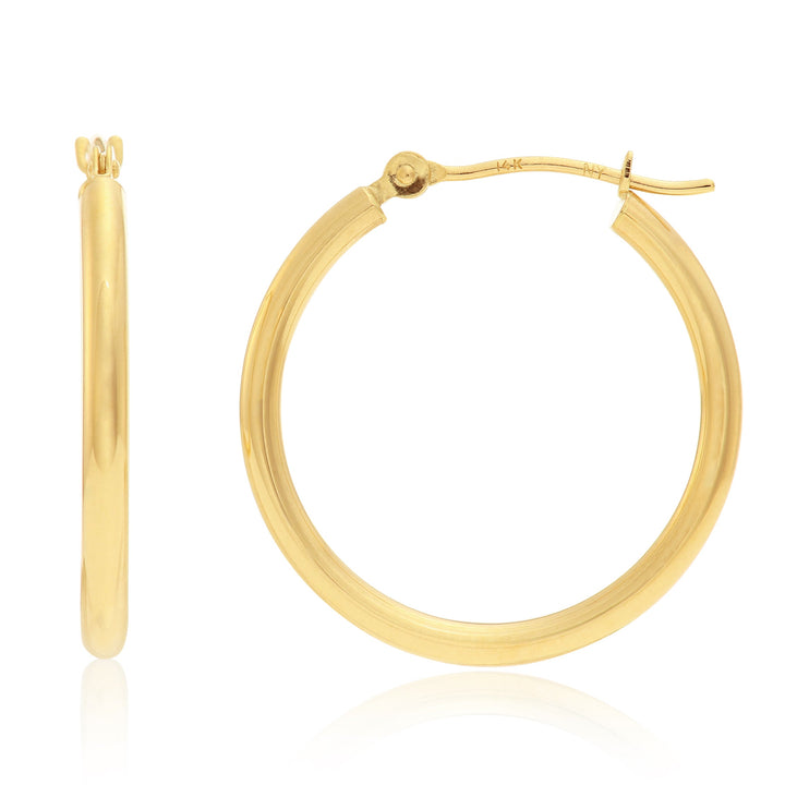 14K Yellow Gold Classic Polished Hoop Earrings - 2MM MADE IN USA