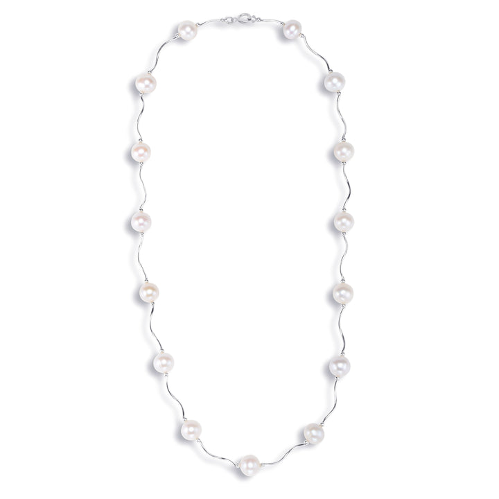 14k Solid Gold Freshwater Cultured Pearl Station Necklace - Plain