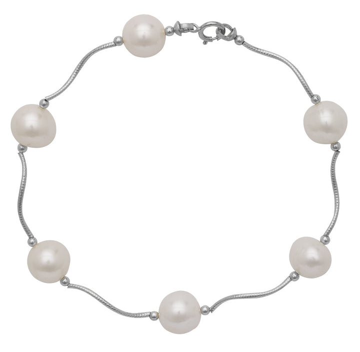 GP5000 14k Solid Gold Freshwater Cultured Pearl Station Bracelet, Diamond-Cut, Made in USA
