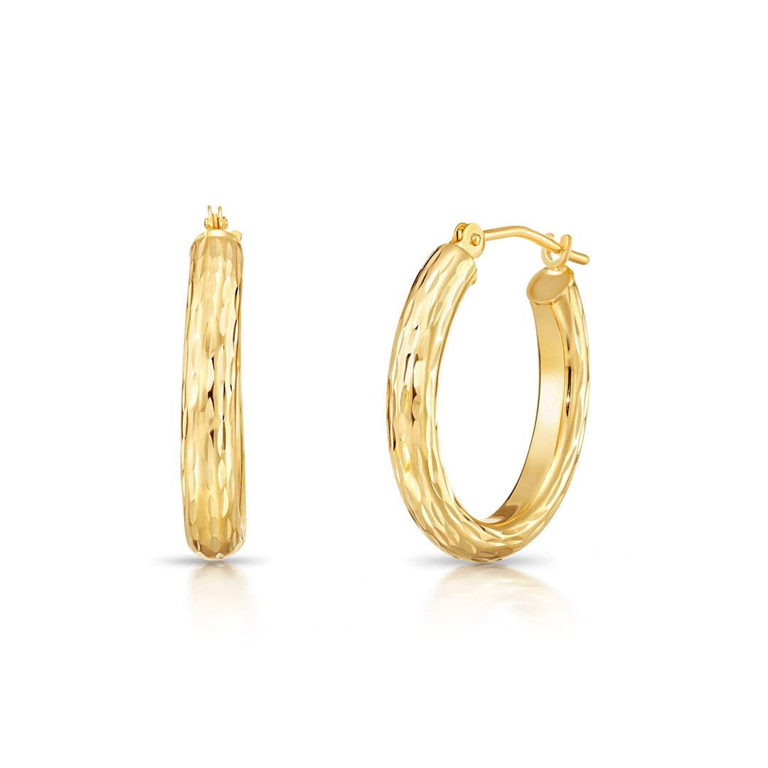 14K Solid Gold Diamond-cut Oval Hoops