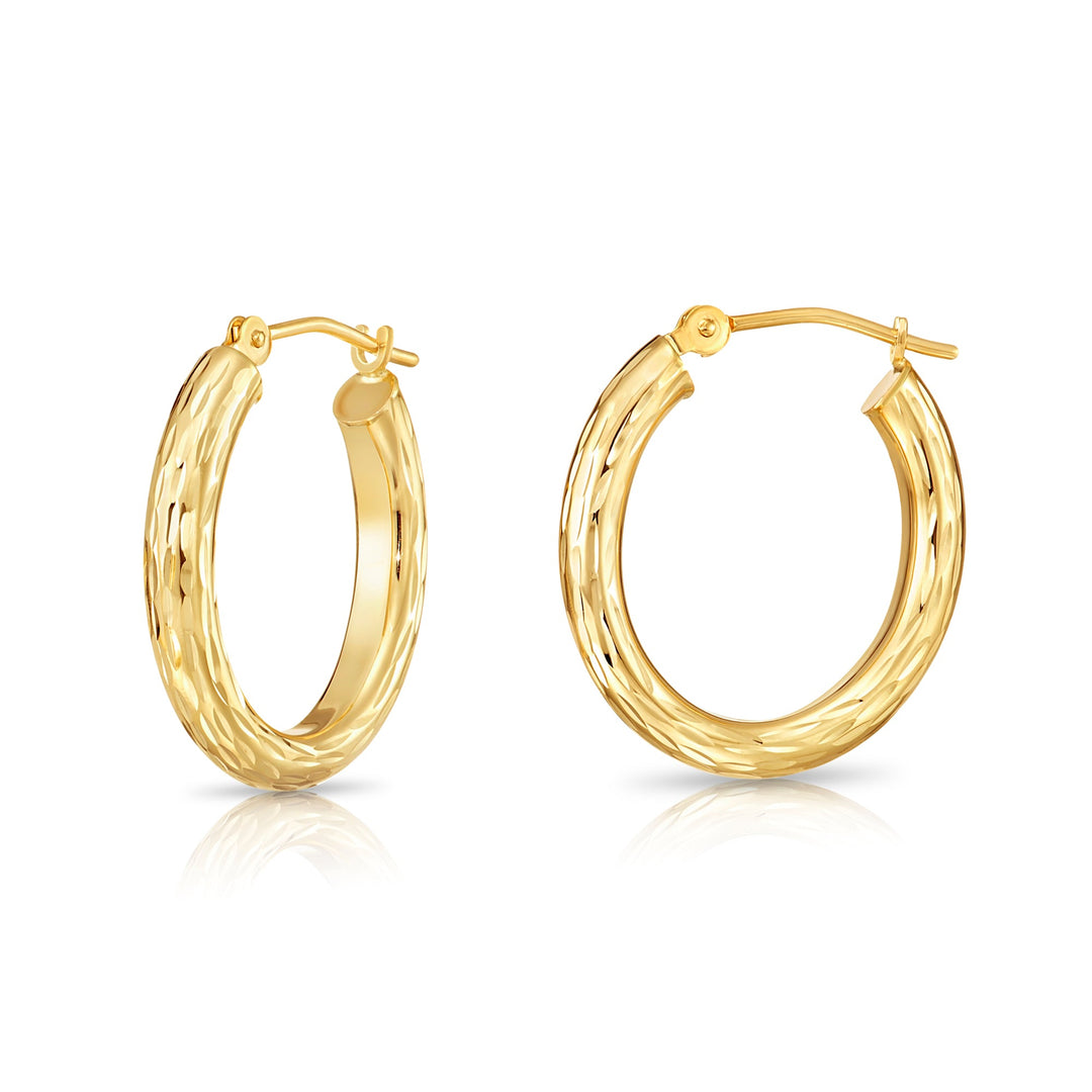 14K Solid Gold Diamond-cut Oval Hoops