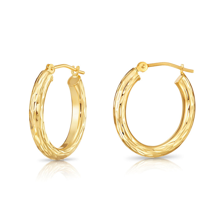 14K Solid Gold Diamond-cut Oval Hoops