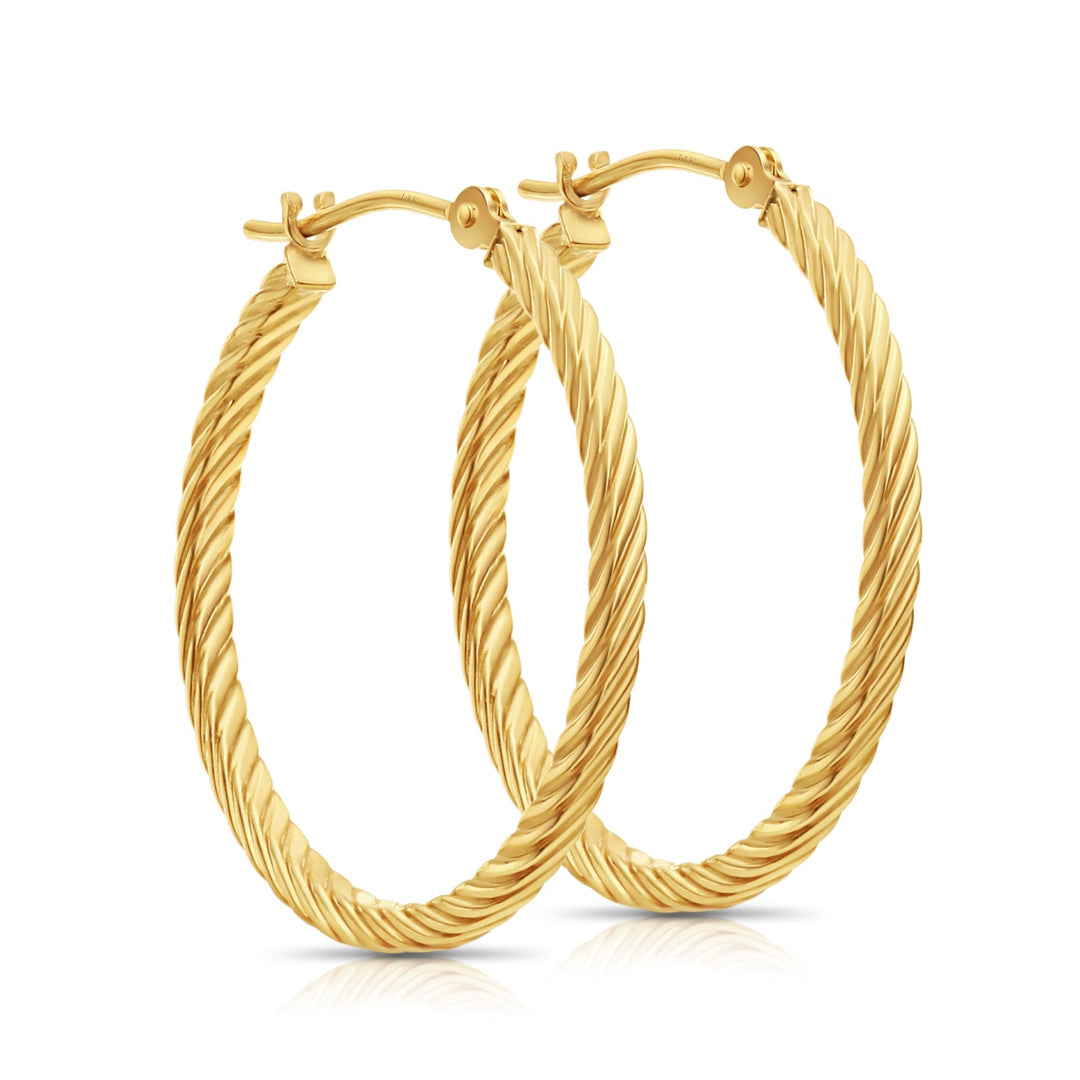 14k Yellow Gold Twisted Square Tube Hoop Earrings