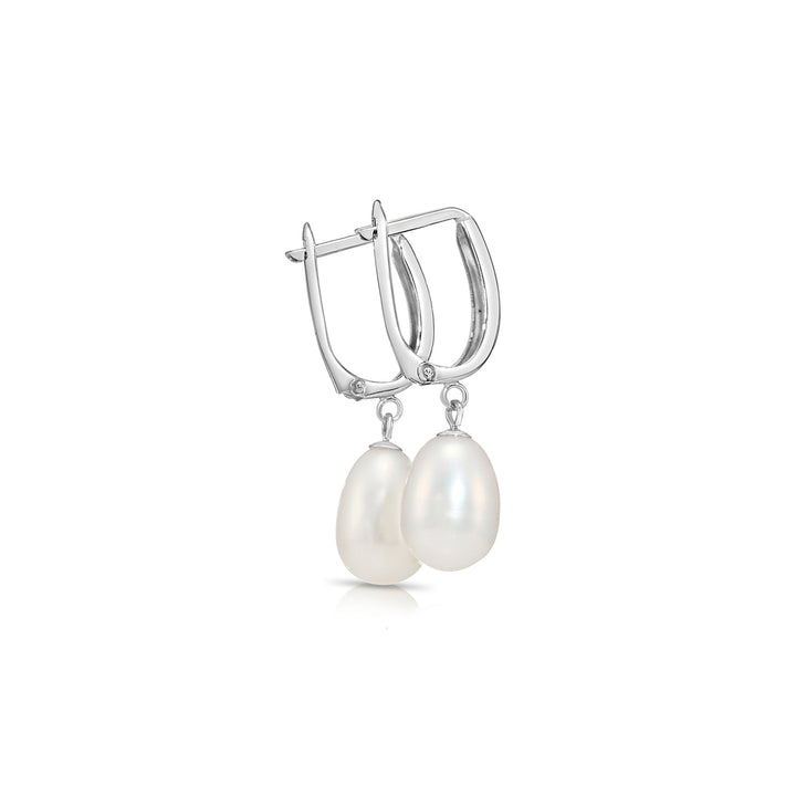 14K Gold Classic Dangle Freshwater Pearl Huggie Earrings