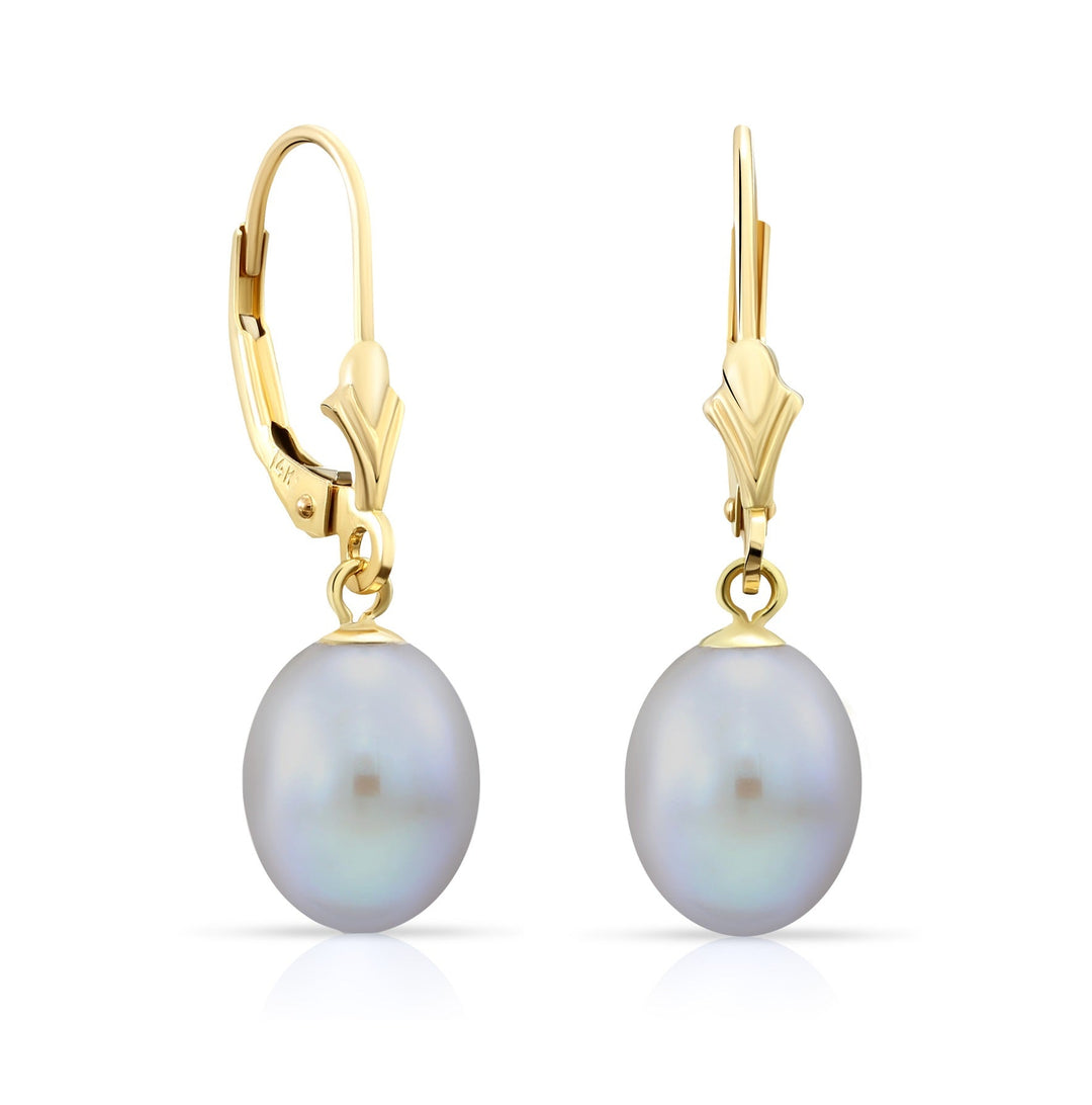 14k Yellow Gold Freshwater Cultured Pearl Leverback Dangle Earring