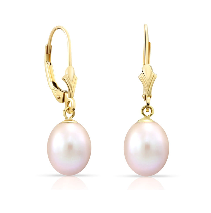 14k Yellow Gold Freshwater Cultured Pearl Leverback Dangle Earring