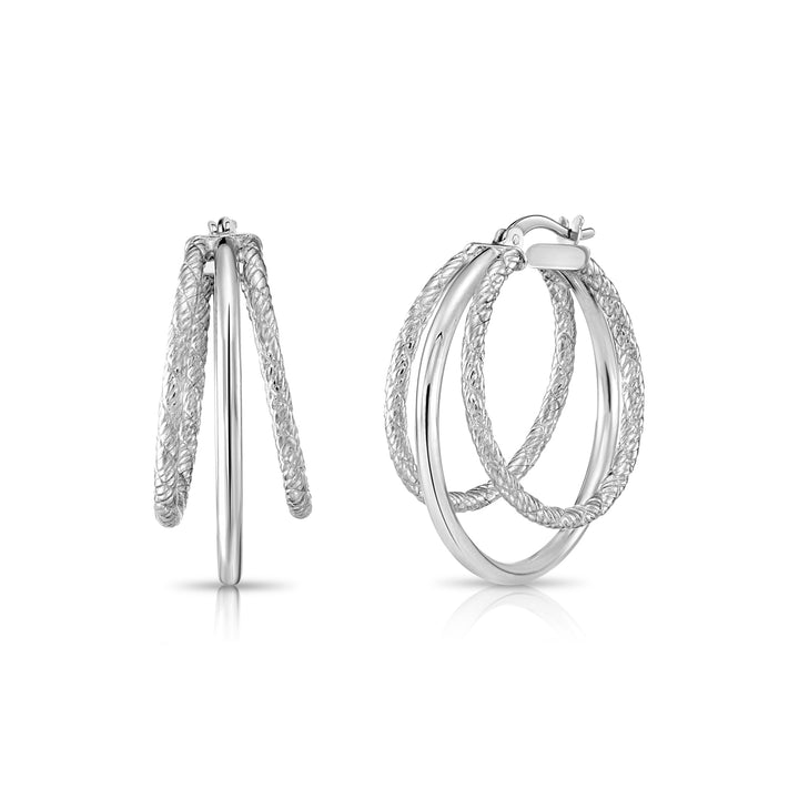 925 Sterling Silver Diamond Cut Triple Round Hoop Earrings