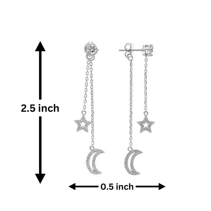 925 Sterling Silver Moon and Stars Cubic Zirconia Dangle Stud Earrings