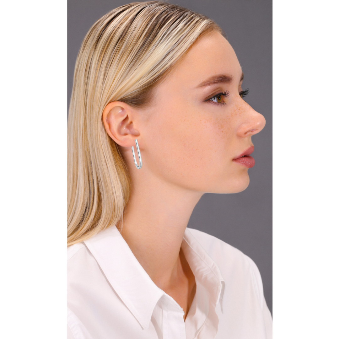 925 Sterling Silver Classic U-Shaped Huggie Drop Earrings