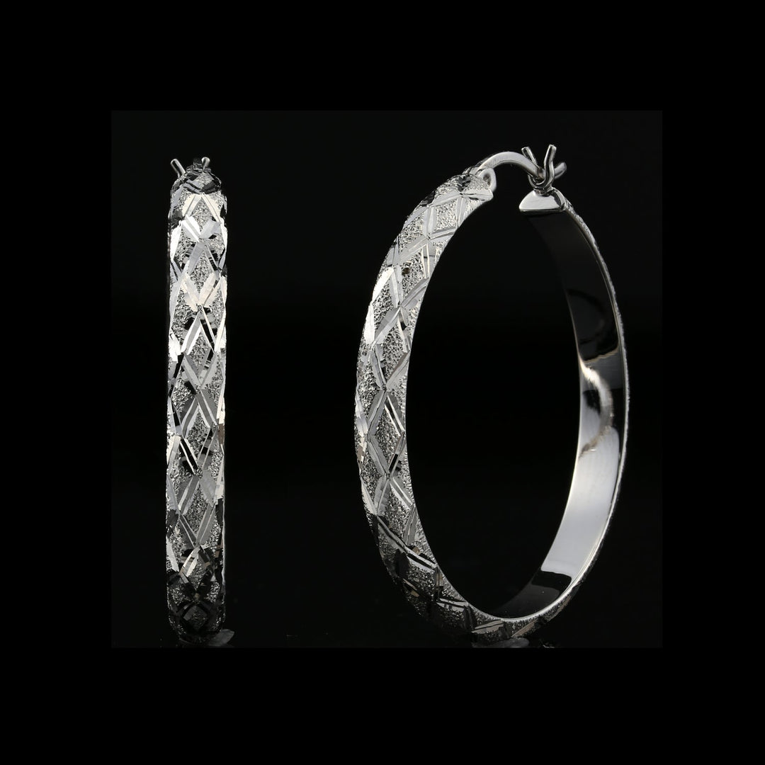 925 Sterling Silver Diamond Cut Round Hoops