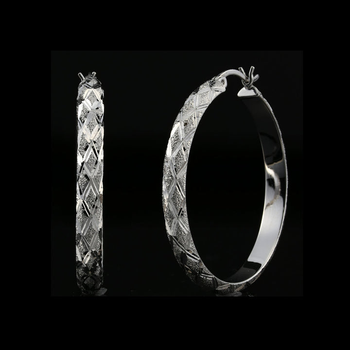 925 Sterling Silver Diamond Cut Round Hoops