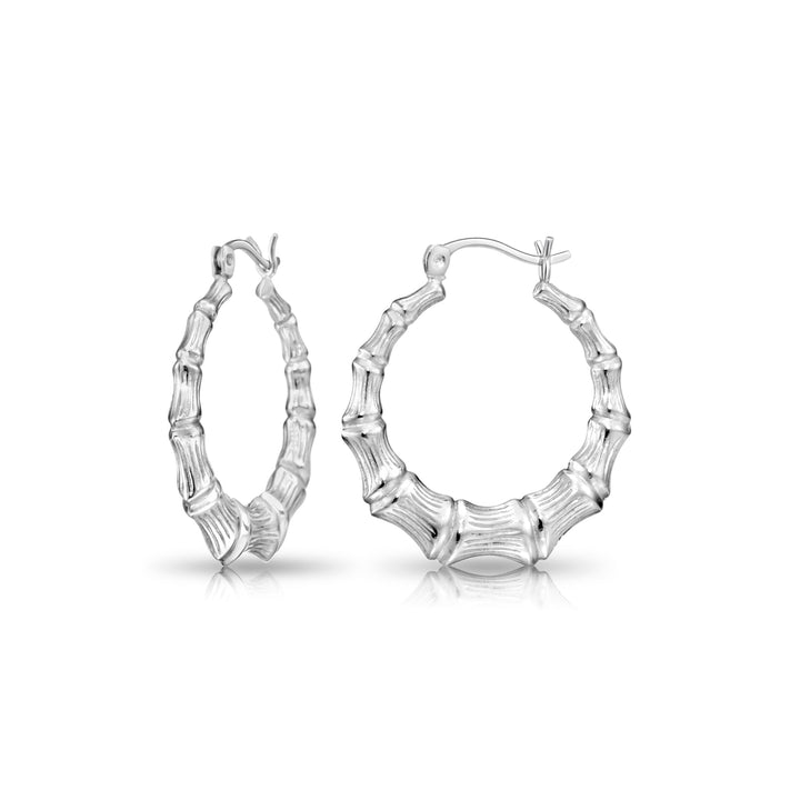 925 Sterling Silver Bamboo Accent Hoops - 35 MM