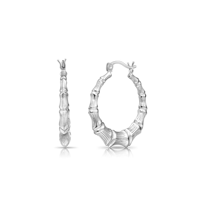 925 Sterling Silver Bamboo Accent Hoops - 26 MM