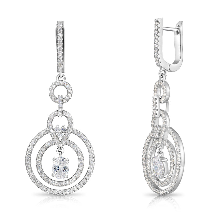 925 Sterling Silver Double Halo Solitaire Oval Pendant Necklace and Dangle Earrings Set