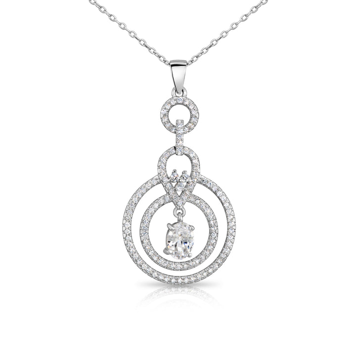 925 Sterling Silver Double Halo Solitaire Oval Pendant Necklace and Dangle Earrings Set