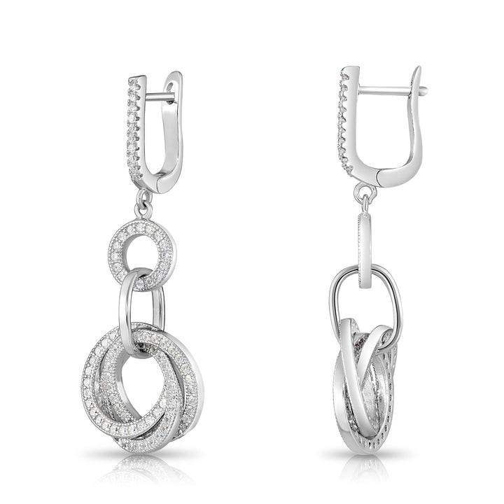 925 Sterling Silver Royal Triple Halo Cubic Zirconia Dangle Earrings