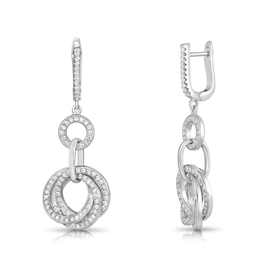 925 Sterling Silver Royal Triple Halo Cubic Zirconia Dangle Earrings
