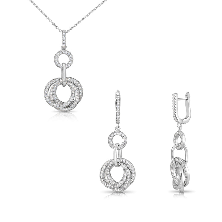925 Sterling Silver Royal Triple Halo Cubic Zirconia Dangle Earrings