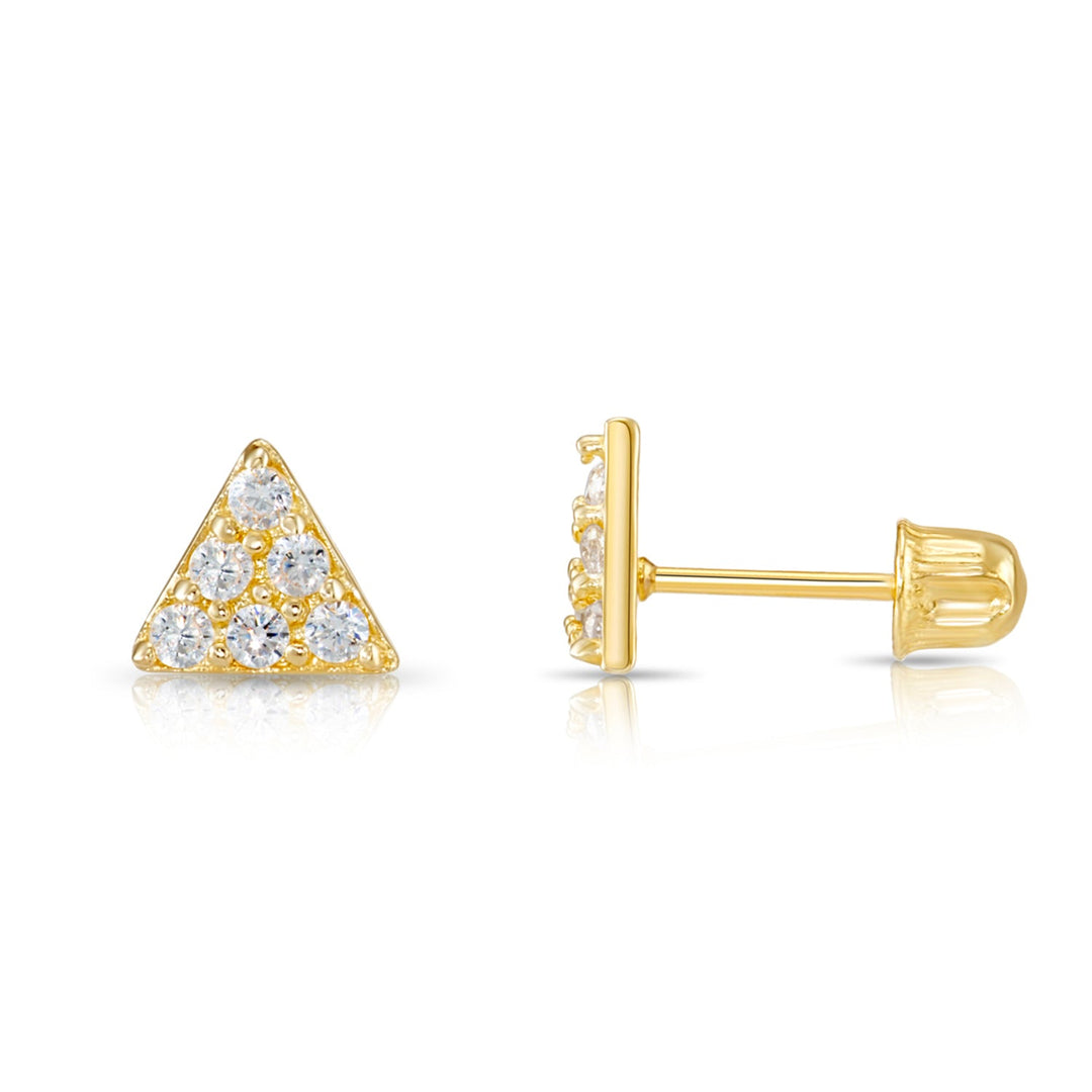 14K Gold Cubic Zirconia Triangle Stud Earrings, Screwback