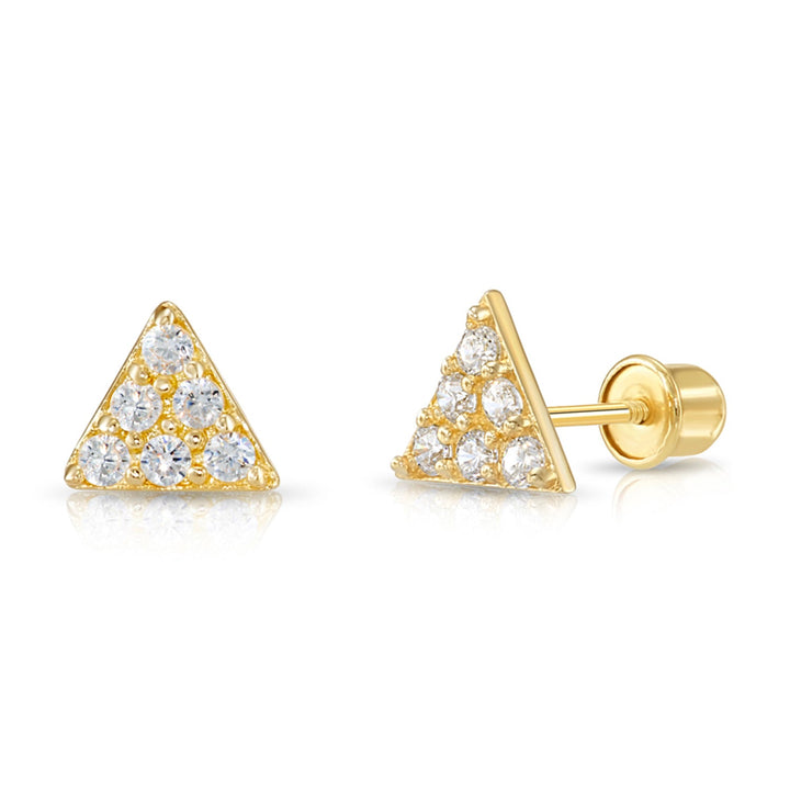 14K Gold Cubic Zirconia Triangle Stud Earrings, Screwback