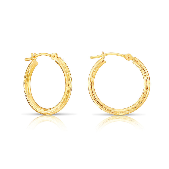 10k Yellow Gold Diamond-Cut Engraved Hoop Earrings