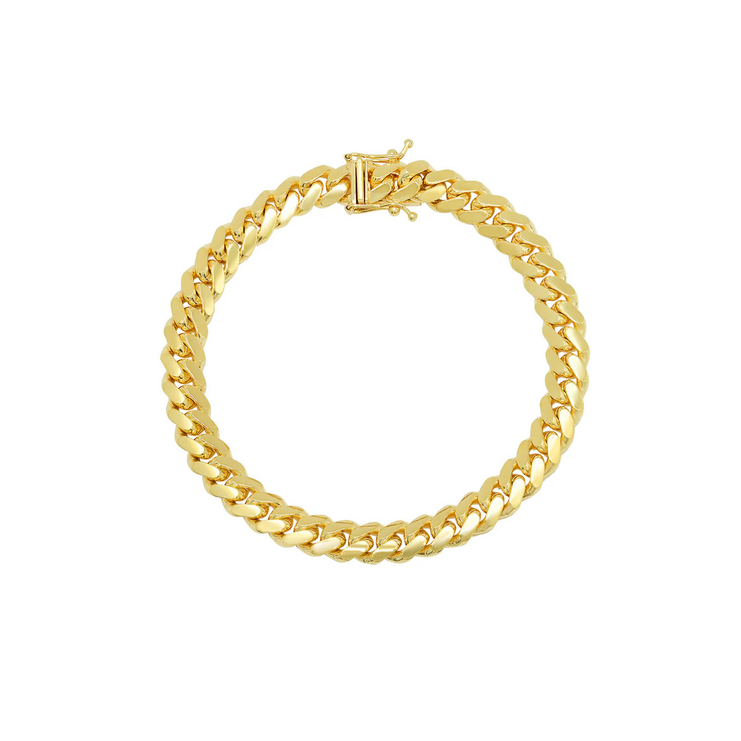 14K Solid Yellow Gold Miami Cuban Link Bracelet - 7 MM