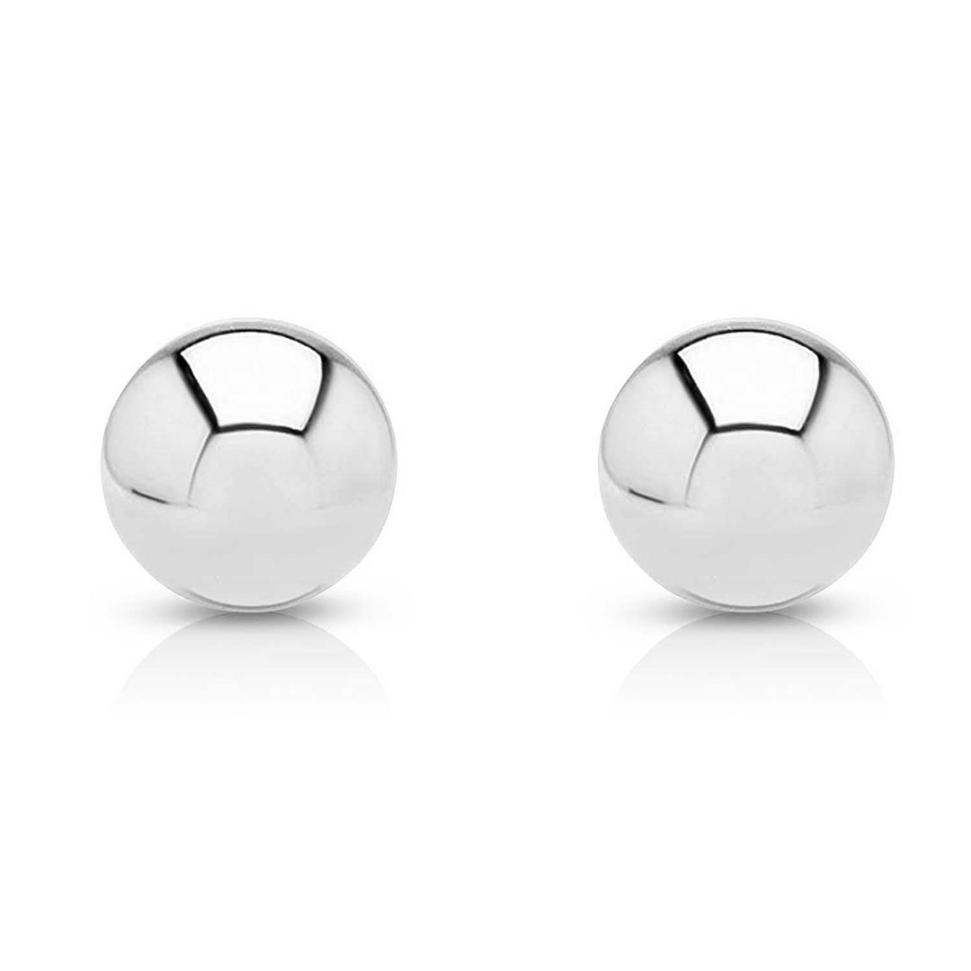 14K White Gold Ball Stud Earrings - Screwbacks