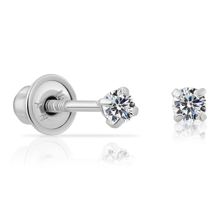 14k White Gold Cubic Zirconia Solitaire Stud Earrings, Screwback