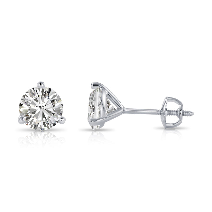 14K WHITE GOLD & LAB DIAMOND MARTINI SOLITAIRE STUD EARRINGS - SCREWBACK