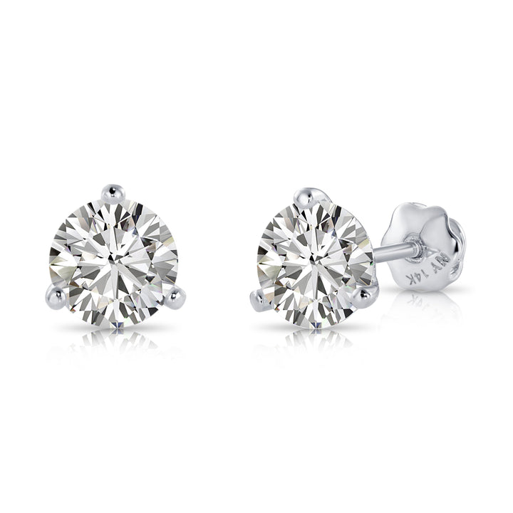 14K WHITE GOLD & LAB DIAMOND MARTINI SOLITAIRE STUD EARRINGS - SCREWBACK