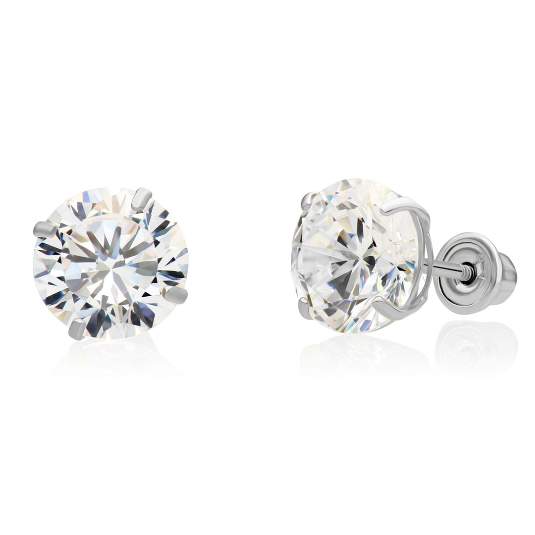 14k White Gold Cubic Zirconia Solitaire Stud Earrings, Screwback