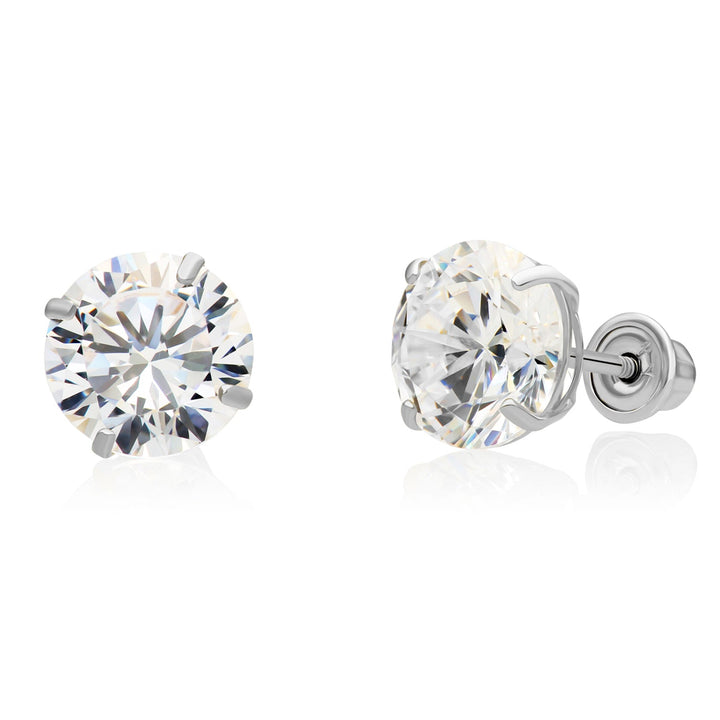 14k White Gold Cubic Zirconia Solitaire Stud Earrings, Screwback