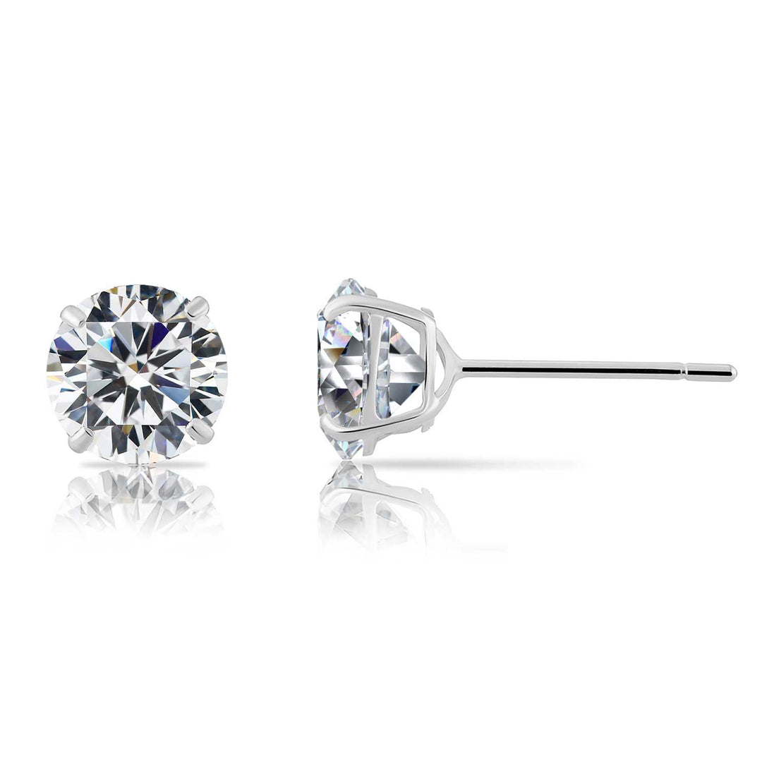 10k White Gold Solitaire Round Cubic Zirconia Stud Earrings Pushbacks