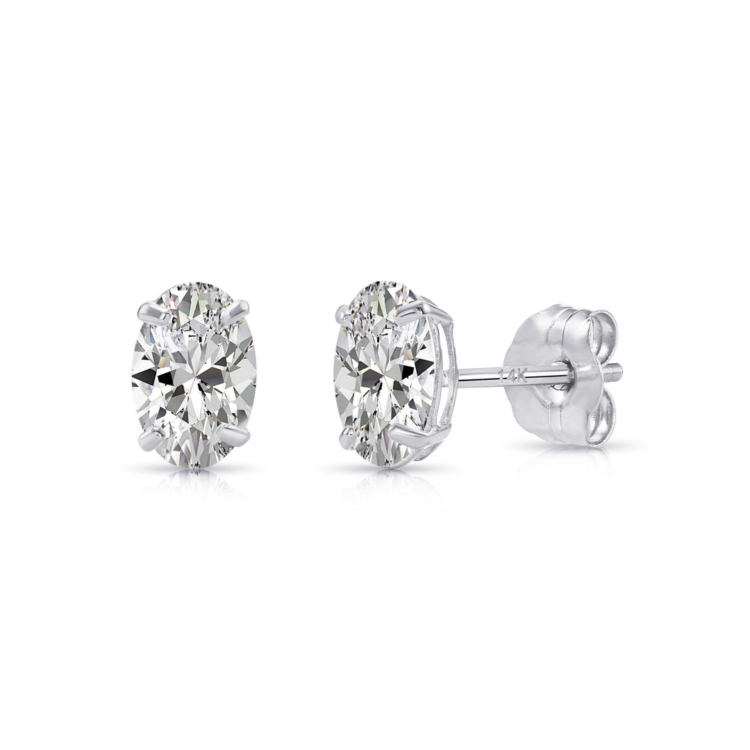 14k White Gold Cubic Zirconia Oval Earrings, Pushback